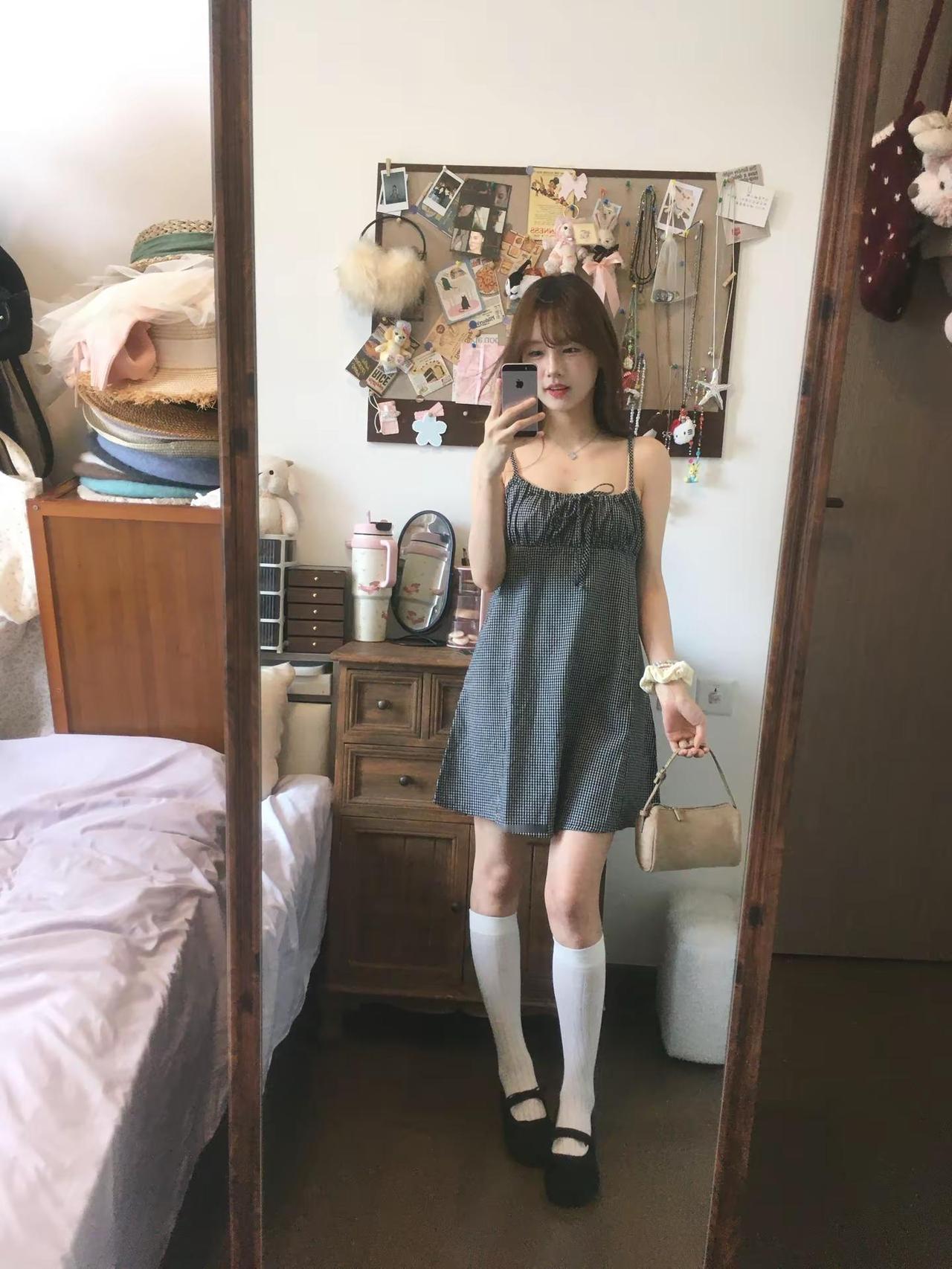 格纹娃娃裙 好萌