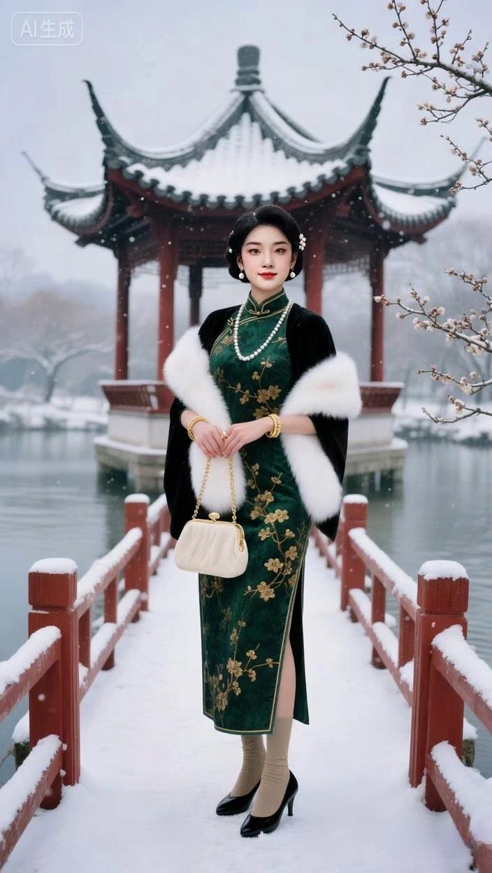 七绝●雪景如画/古韵   

雪片飘飞水榭苍，
湖边盛放腊梅香。
深冬速冻寒潮到