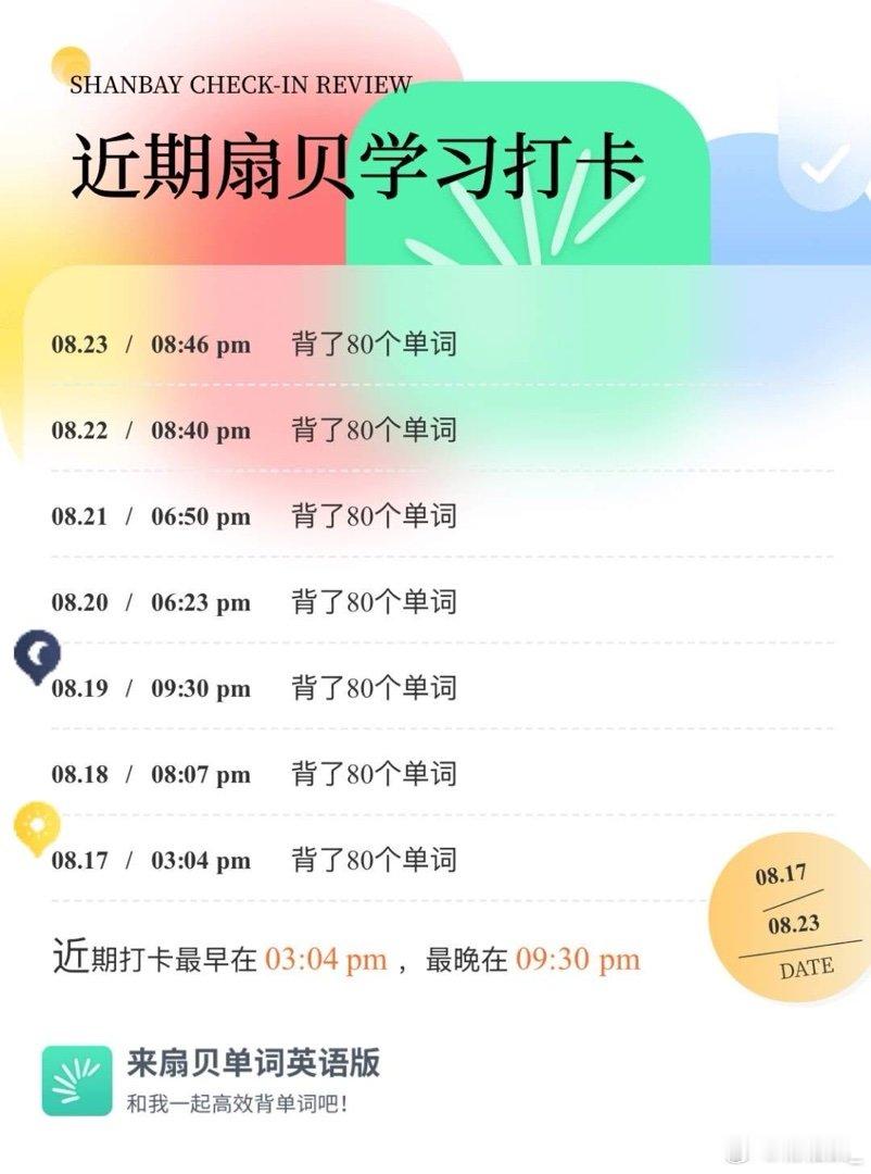扇贝打卡 我在扇贝学习打卡30天，看看我的打卡日历! 网页链接