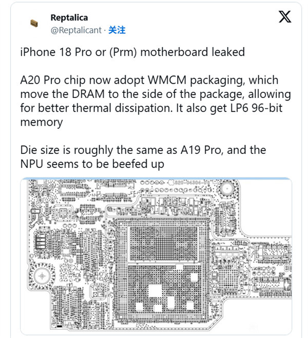 【iPhone18Pro芯片设计图泄露】6月27日，爆料人Reptalicant