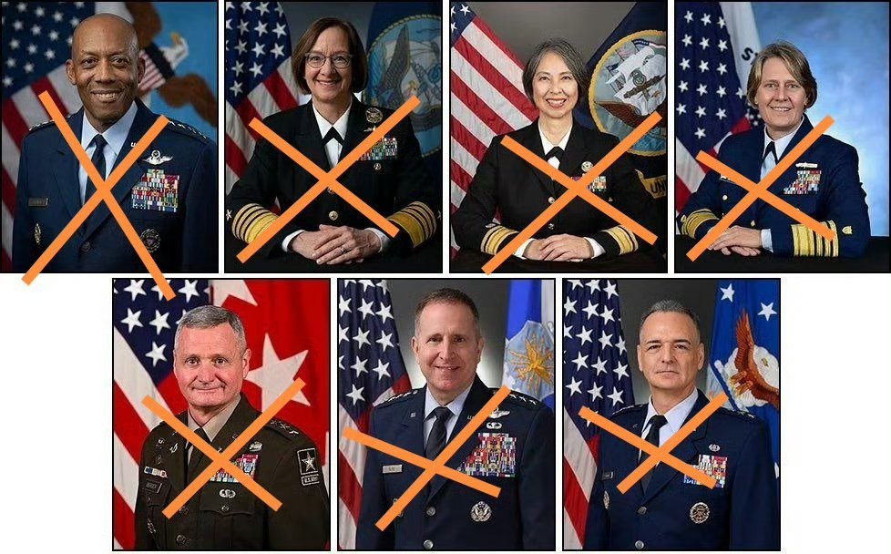 被防长赫格塞斯开除的美军高级将领，包括前参联会主席、前海军作战部长、前海岸警卫队