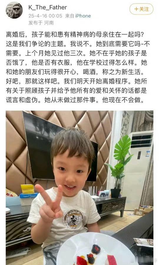 毛子深夜发文，控诉玫瑰不在乎孩子川川，称其关于照顾孩子的一切都是谎言，引发关注。