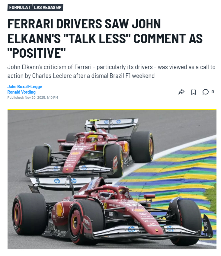 面对法拉利主席约翰·埃尔坎之前“我们的车手需要专注于驾驶，少说多做”的言论，勒克