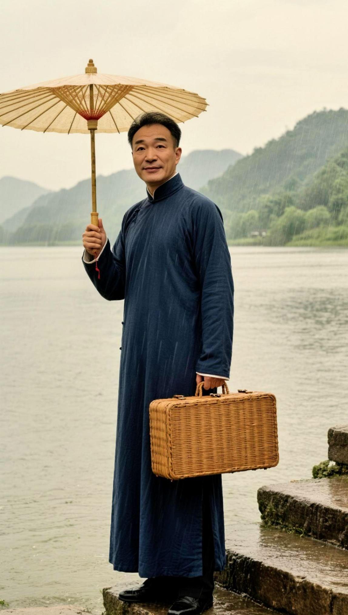 AI民国雨中照 抖音ai创作 自信表达