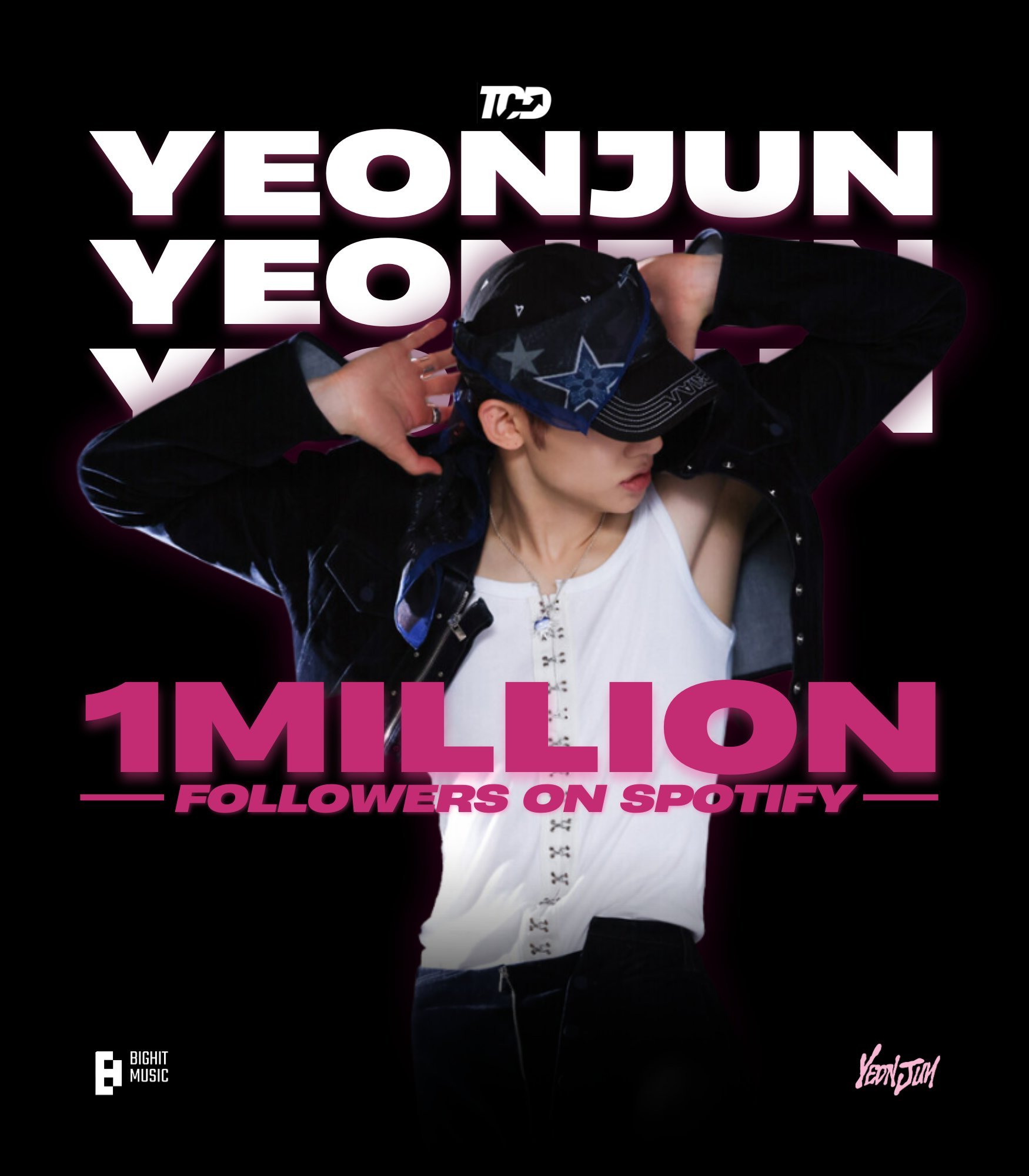 崔然竣 Spotify粉丝数突破1️⃣0️⃣0️⃣万第1⃣位达成该成绩的Kpop