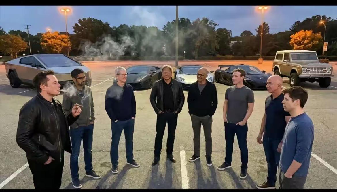 科技巨头大合照 AI合成？
马斯克 黄仁勋 大佬即视感