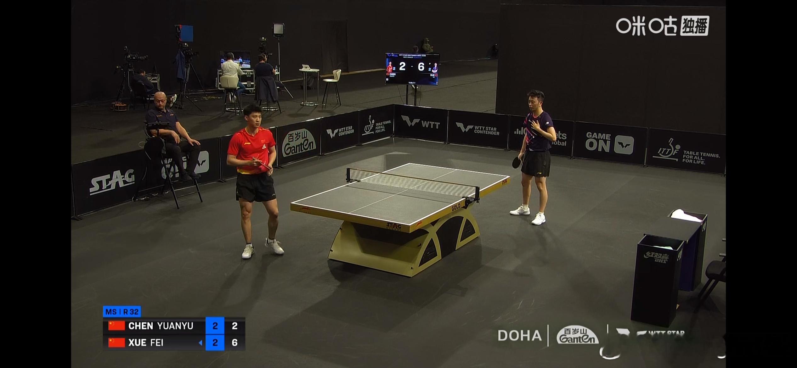 WTT球星挑战赛多哈站2026 男单1/16决赛：🇨🇳薛飞3比2陈垣宇🇨?