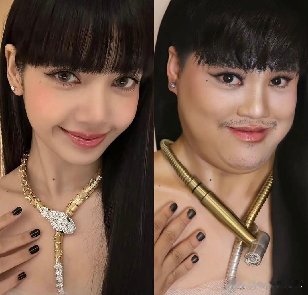 泰国小哥哥模仿Blackpink成员，妆容画得真好，配饰和外套简直就是点睛之笔。