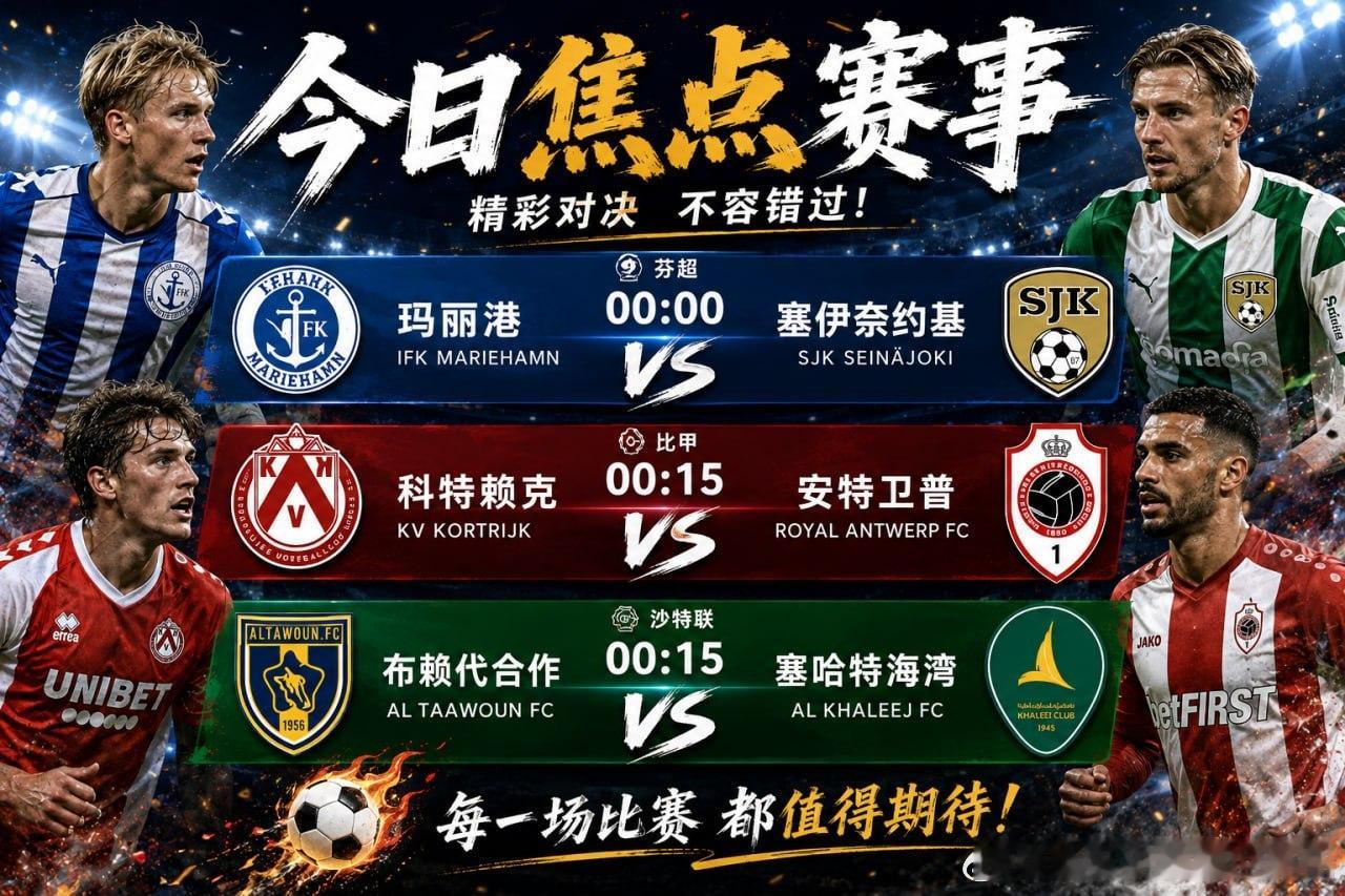 今晚欧洲＋沙特赛场继续开波⚽️00:00｜芬超玛丽港 🆚 塞伊奈约基00:15