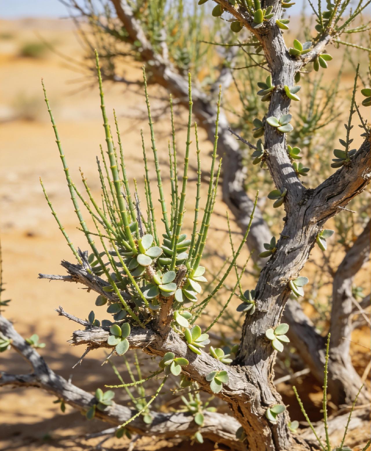 沙漠边缘的梭梭树：

        梭梭树是藜科梭梭属灌木或小乔木，它具有强大