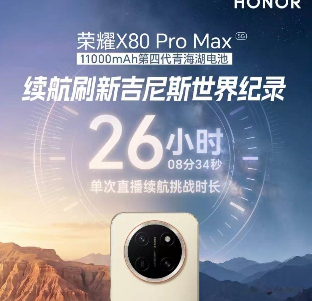 续航26个小时，破了吉尼斯世界纪录，荣耀X80系列这是要捅破天啊

续航26小时