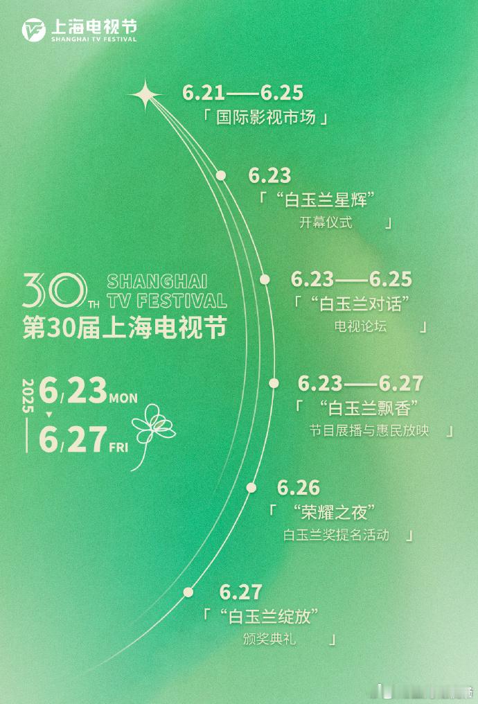 第30届上海电视节 第30届上海电视节官宣举办时间，将于2025年6月23日至2