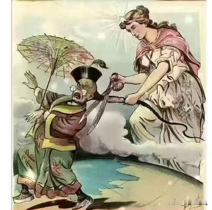 这是1898的美国漫画：辫子剪了！不知铁子们怎么看？