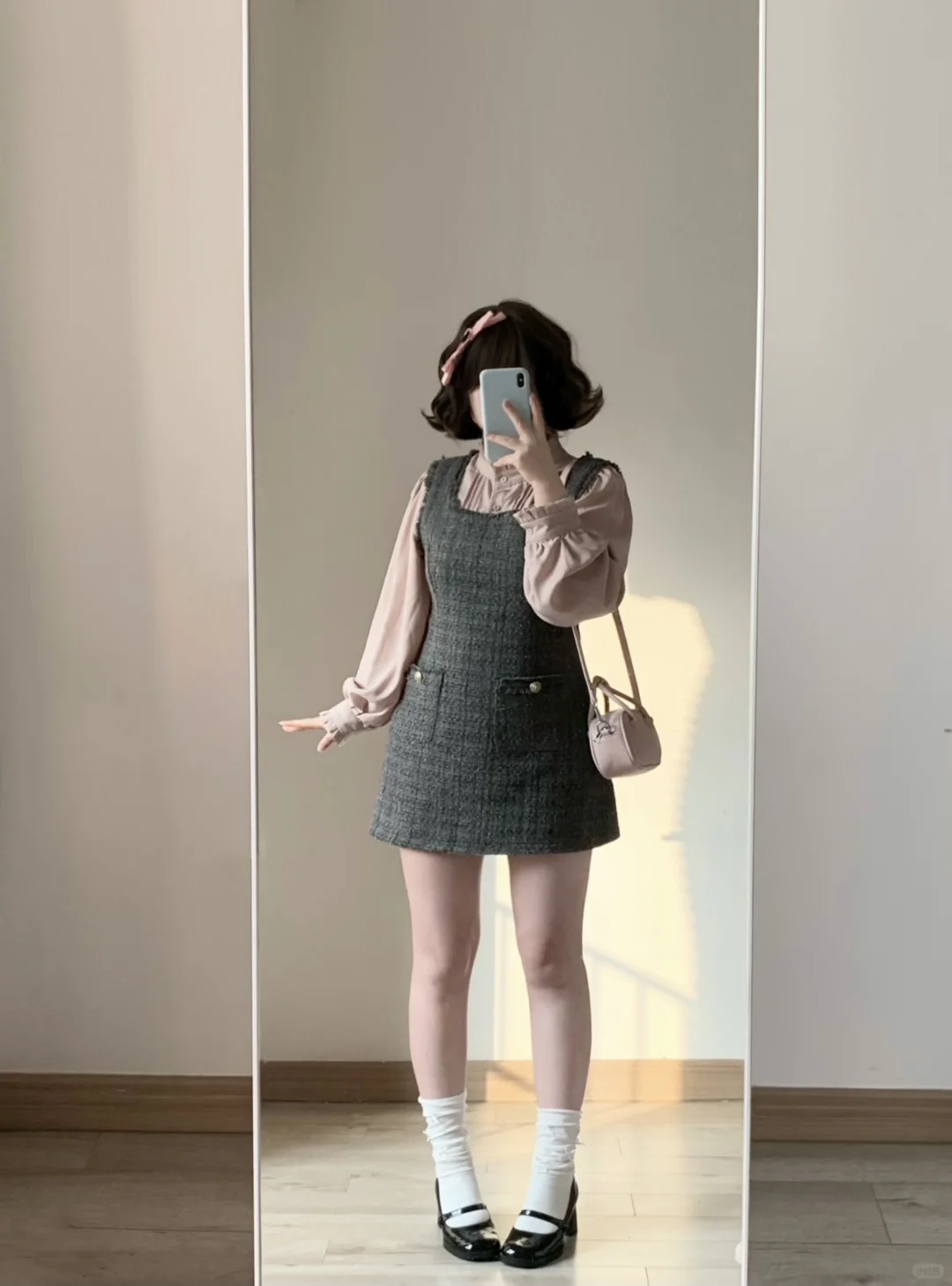 160 120｜微胖少女韩系灰粉背带裙🎀太乖噜