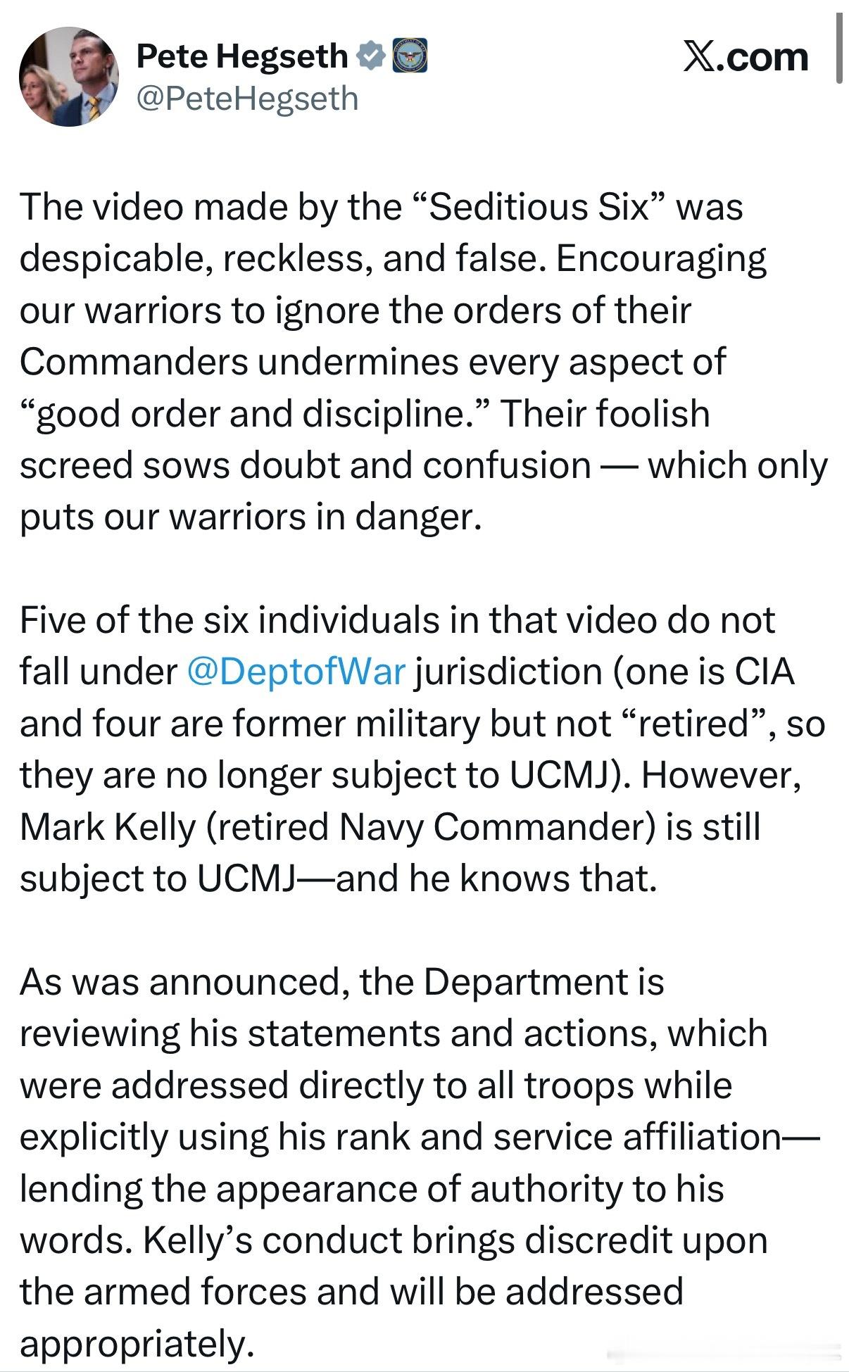 【黄金时代】战争部长海格赛斯：煽动六人组将被处理海格赛斯：“煽动六人组”制作的视
