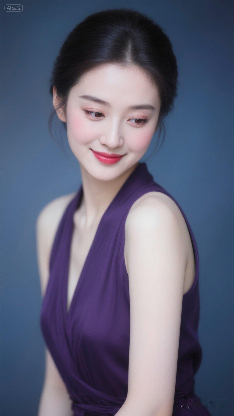 优雅紫裙，温柔微笑，气质如画