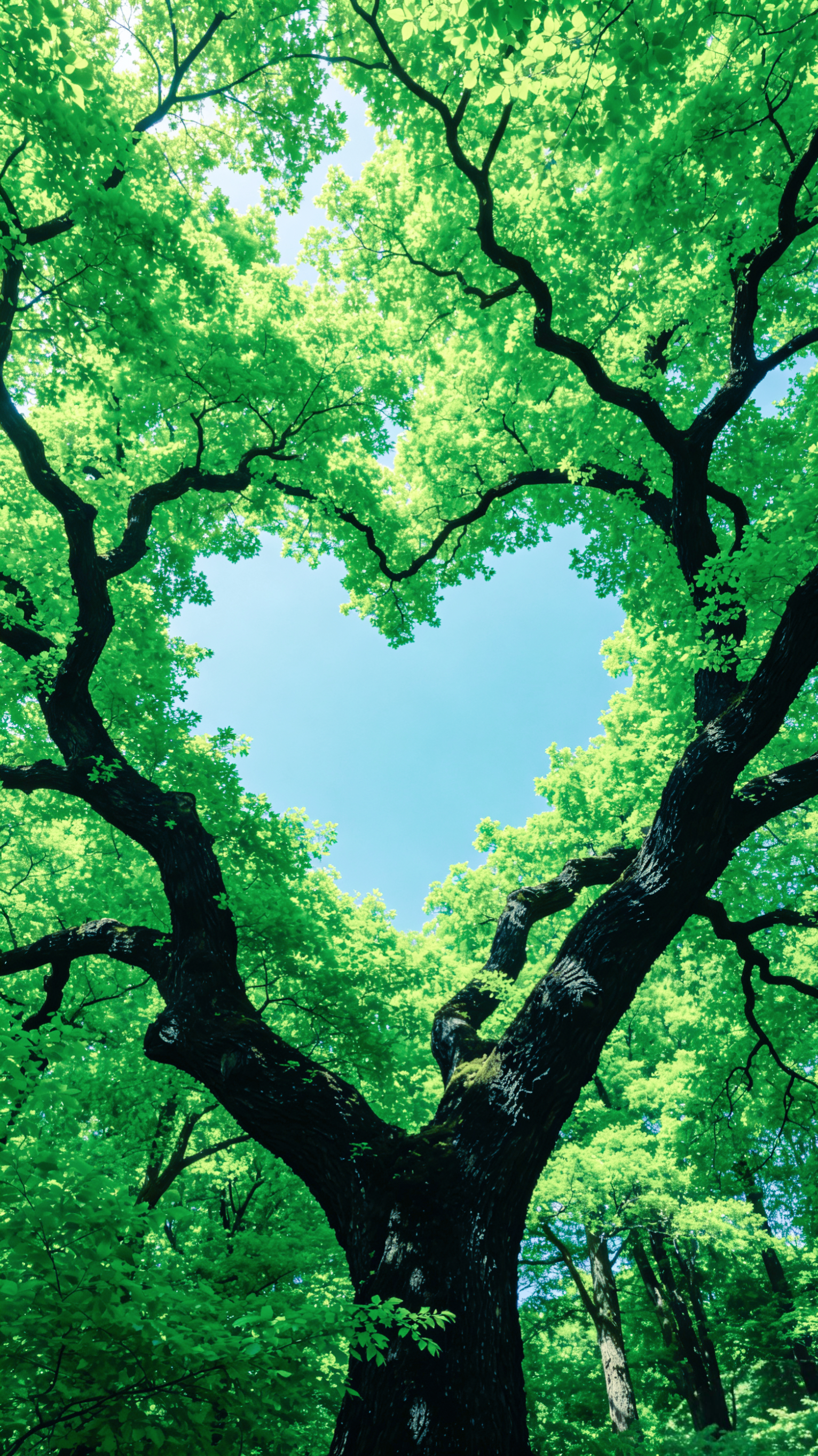 手机壁纸 | 抬头撞见春天的小心心💚 连树木都在偷偷浪漫