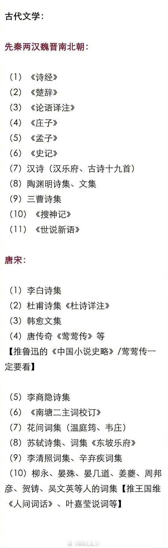 汉语言专业老师给学生列的书单，马住呀！ ​​​