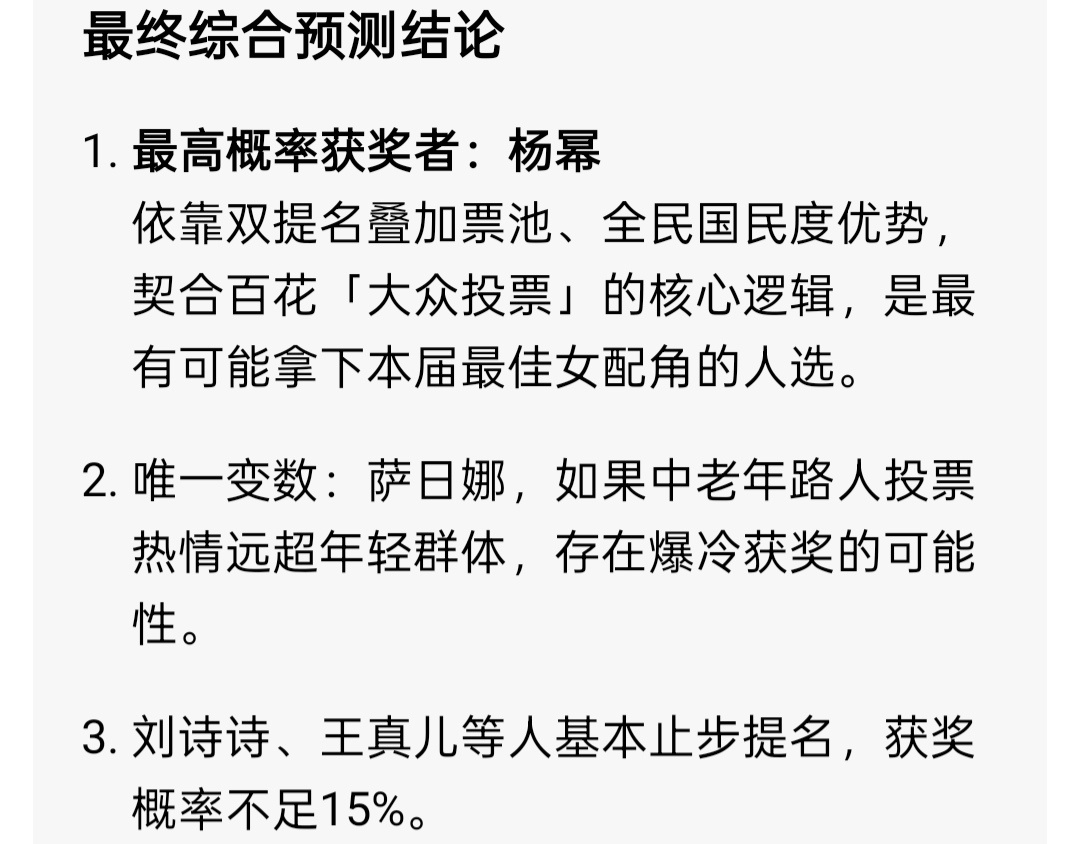 这届百花奖如果没有黑幕的话，最佳女配必定是杨幂的了。 
