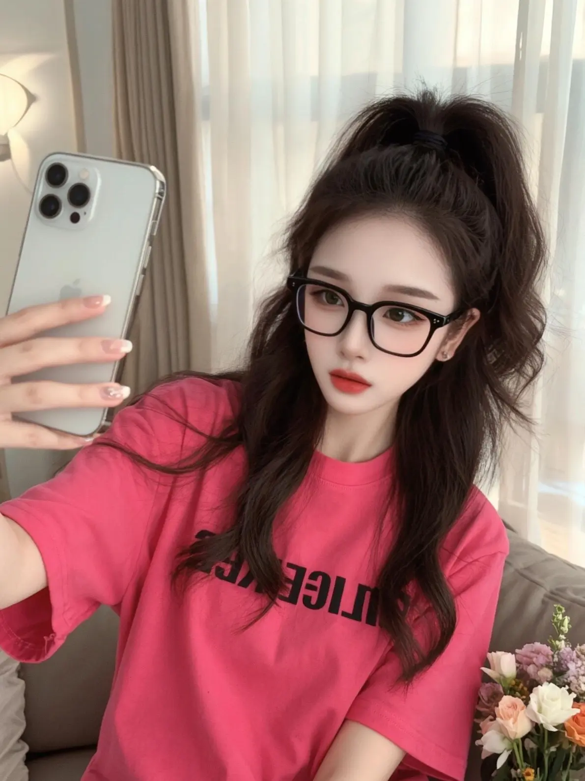 粉色t恤 粉色可爱t恤 粉红色t 女生氛围感自拍 粉色t恤穿搭分享