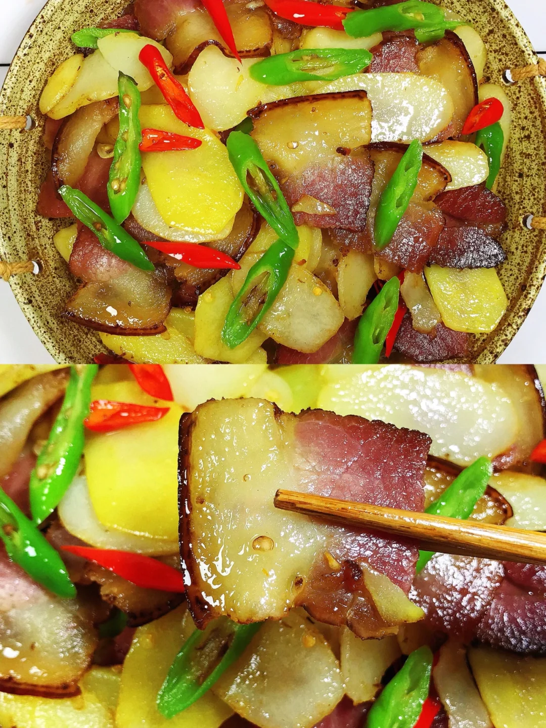 这谁顶得住啊！腊肉炒土豆片，超级下饭！