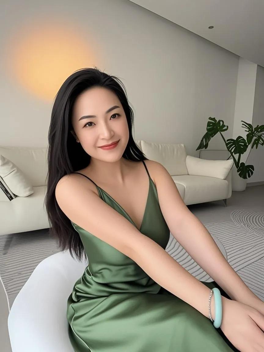 谁懂啊！偶然刷到一张照片，瞬间被这位身着墨绿色吊带裙的女士吸引。她安静地坐在那里