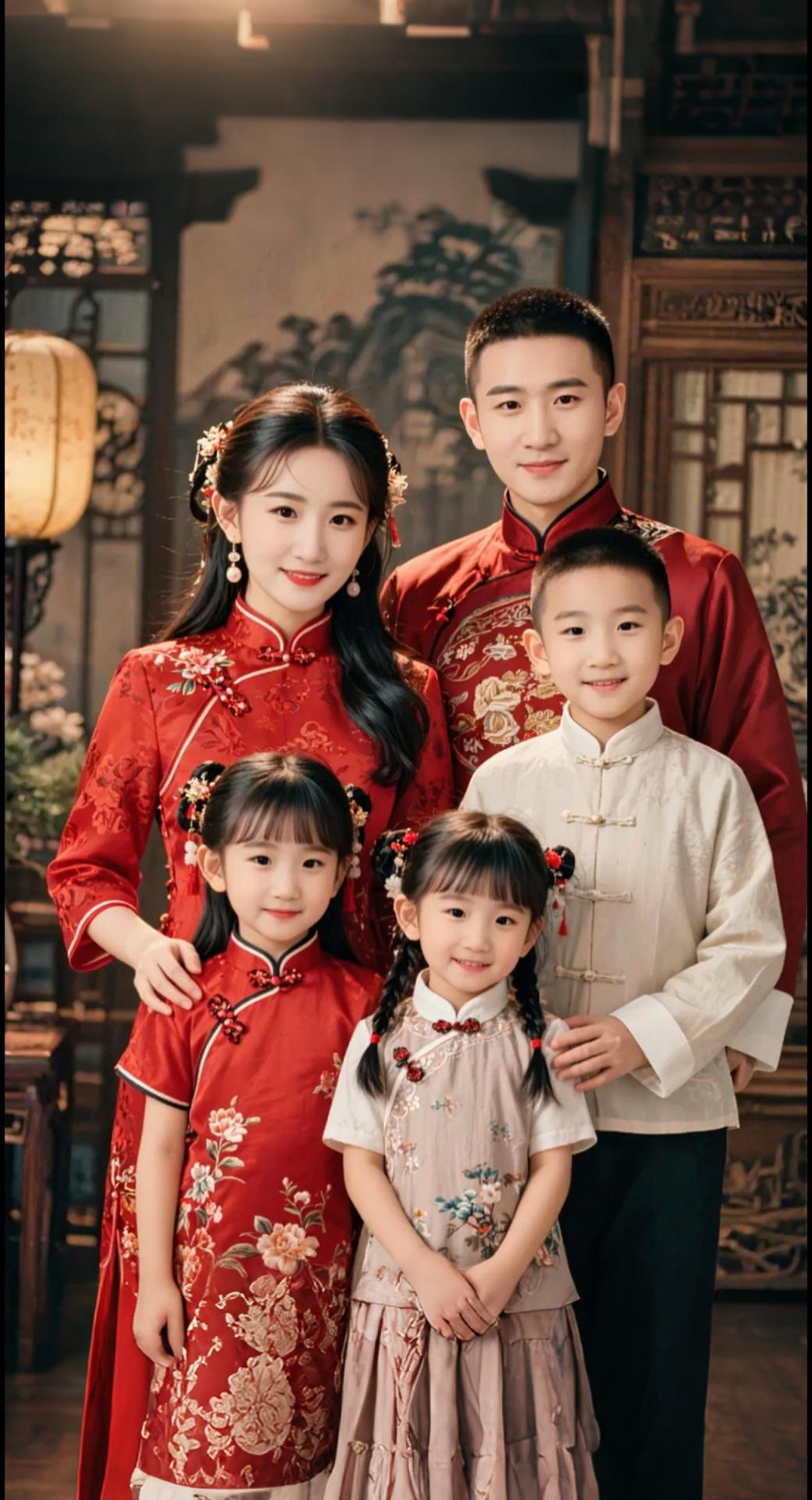 AI扩图 AI中式全家福