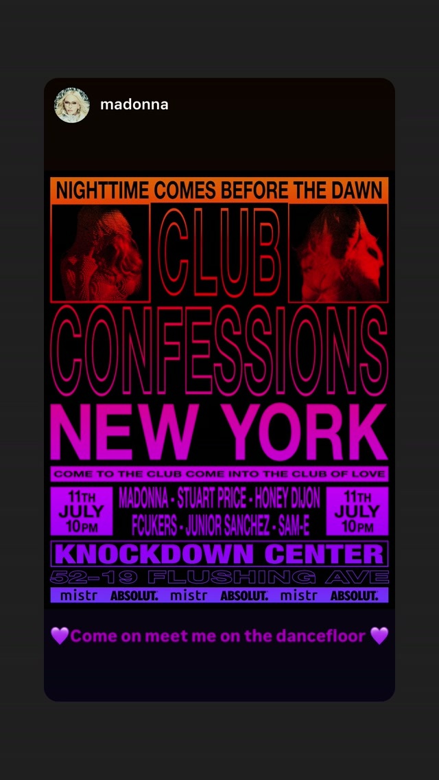 Madonna 宣布7月11日纽约将有 Club Confessions 现场活