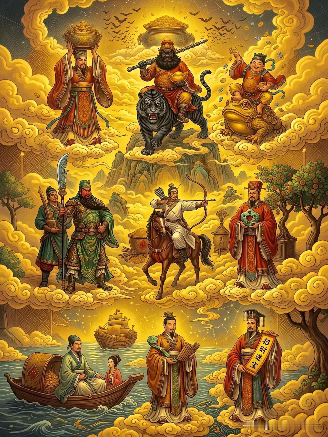 财神齐聚九方位，
日进斗金好运随。