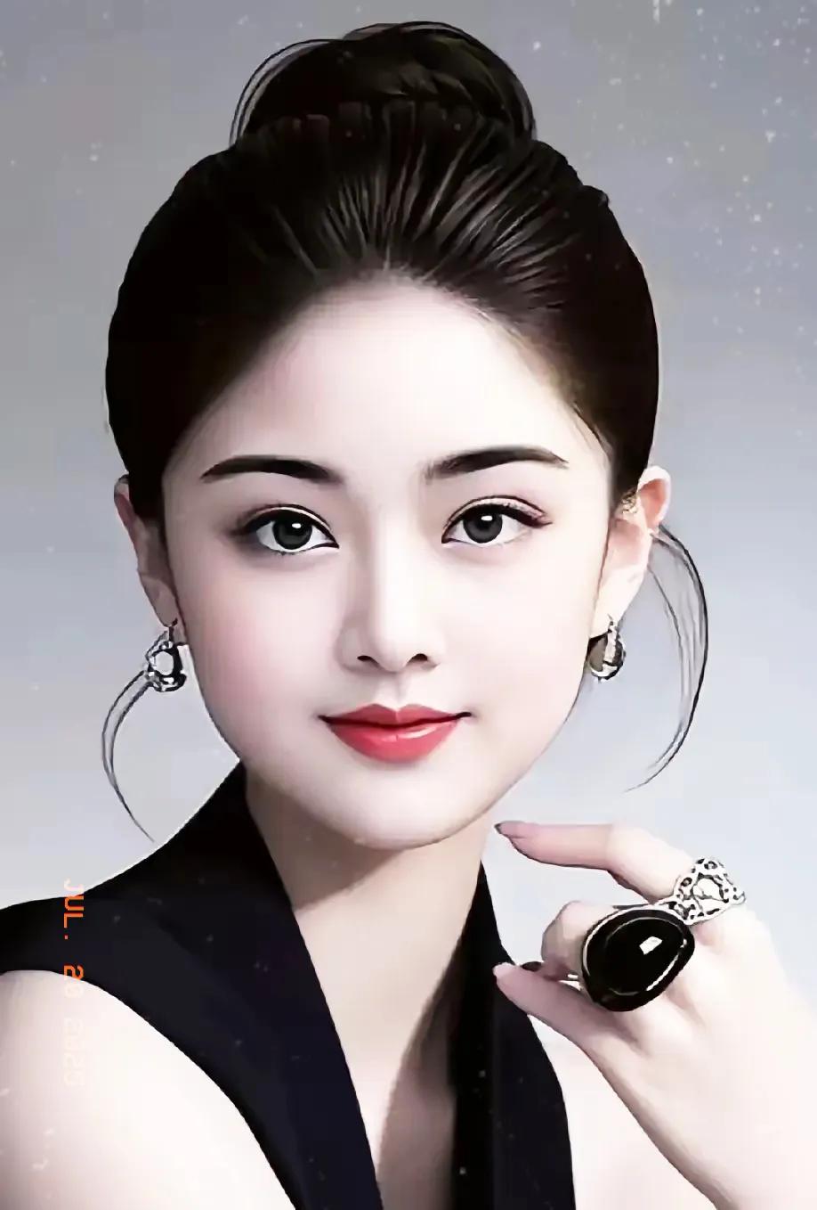 玉环轻抚耳畔，红唇微启。