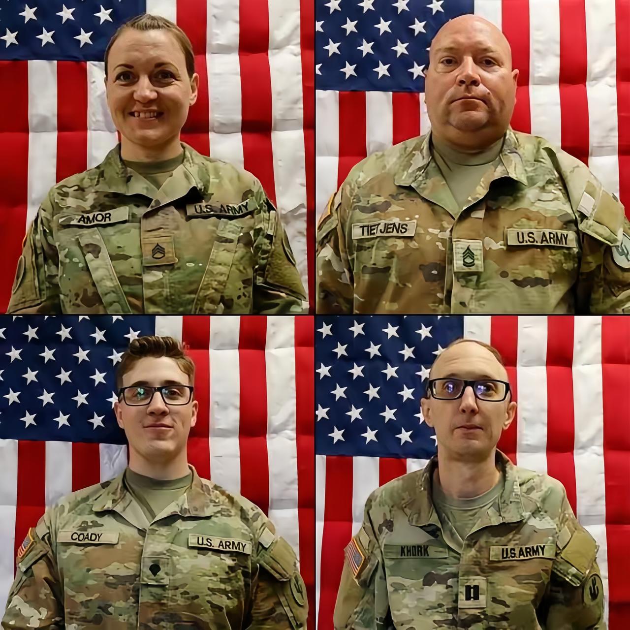 美国军方公布了四名阵亡美军士兵的官方照片。

其中包括两名一级军士长、一名中士和