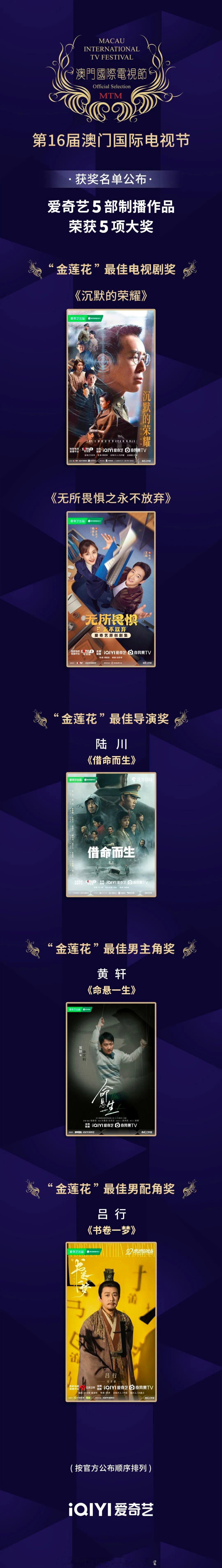 金莲花五大奖项！🥝你是我的荣耀！一口气拿下最佳电视剧、导演、男主角、男配角，这