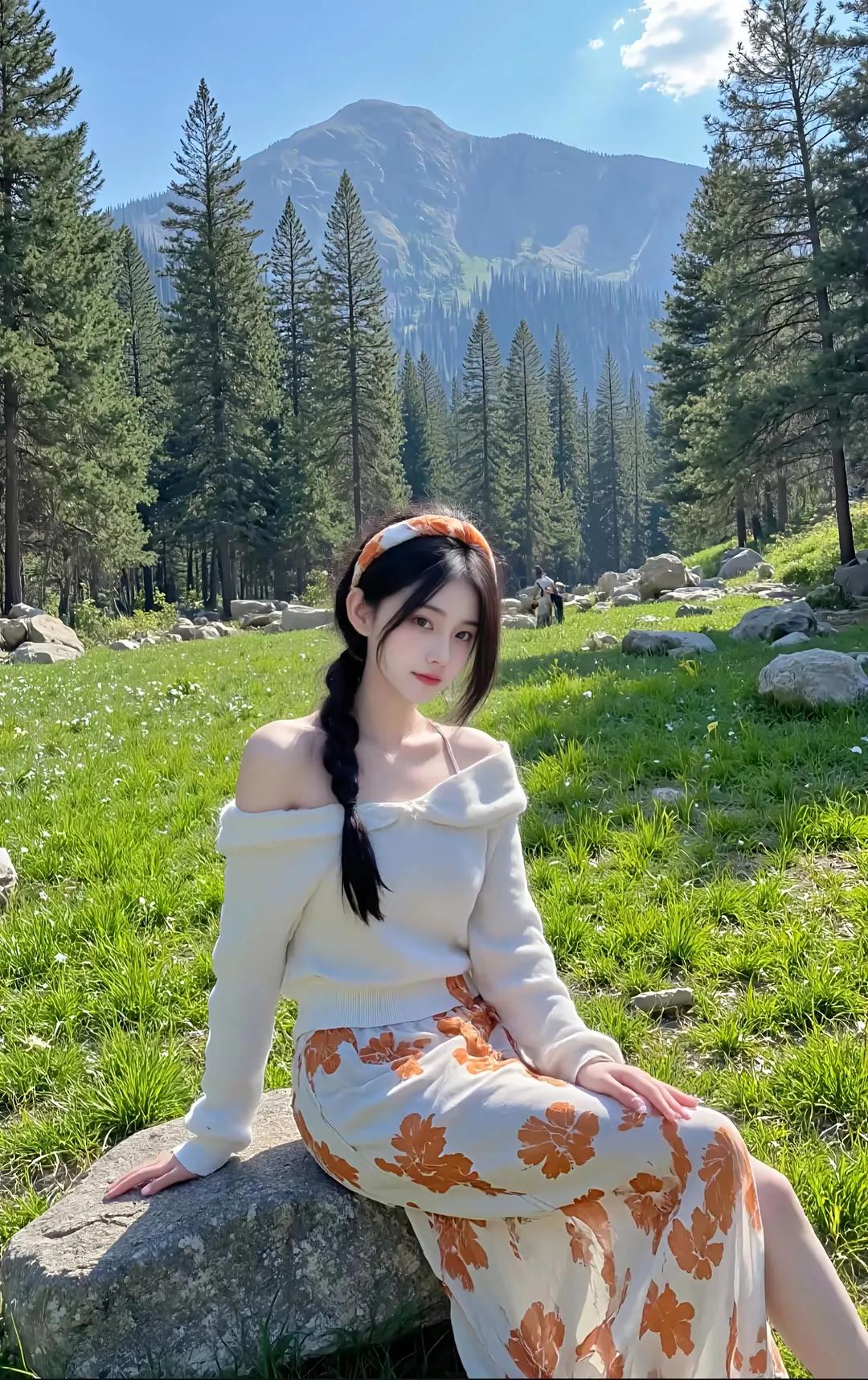 山间少女，花裙飘逸，绿意盎然，心旷神怡。街拍 高清美女