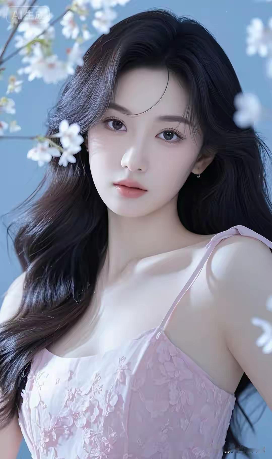 樱花树下，温柔少女，粉色花裙，梦幻唯美晒出一张自己喜欢的照片 上联：白露凝珠滴秋