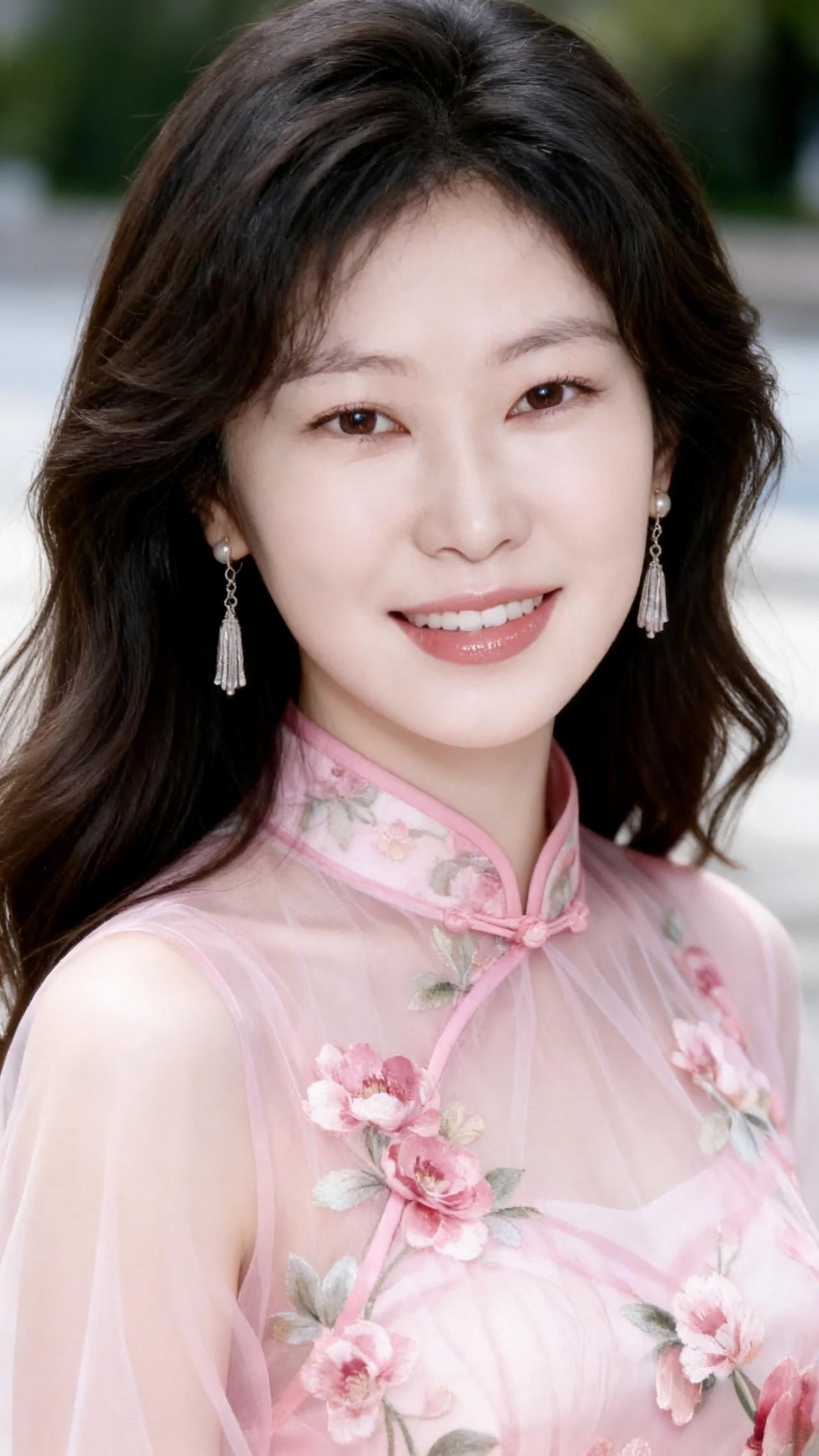 优雅气质，粉嫩花裙，甜美笑容，春日气息满满！🌸💖