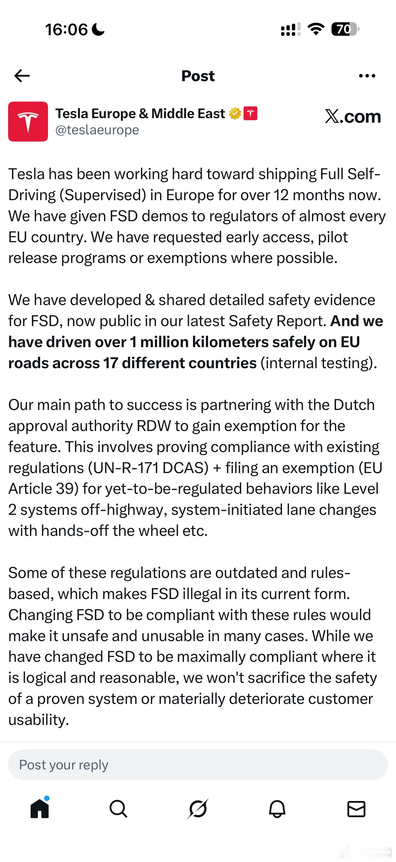 特斯拉欧洲FSD也有进展，也可能在明年2月落地推送特斯拉在过去12个多月里一直努