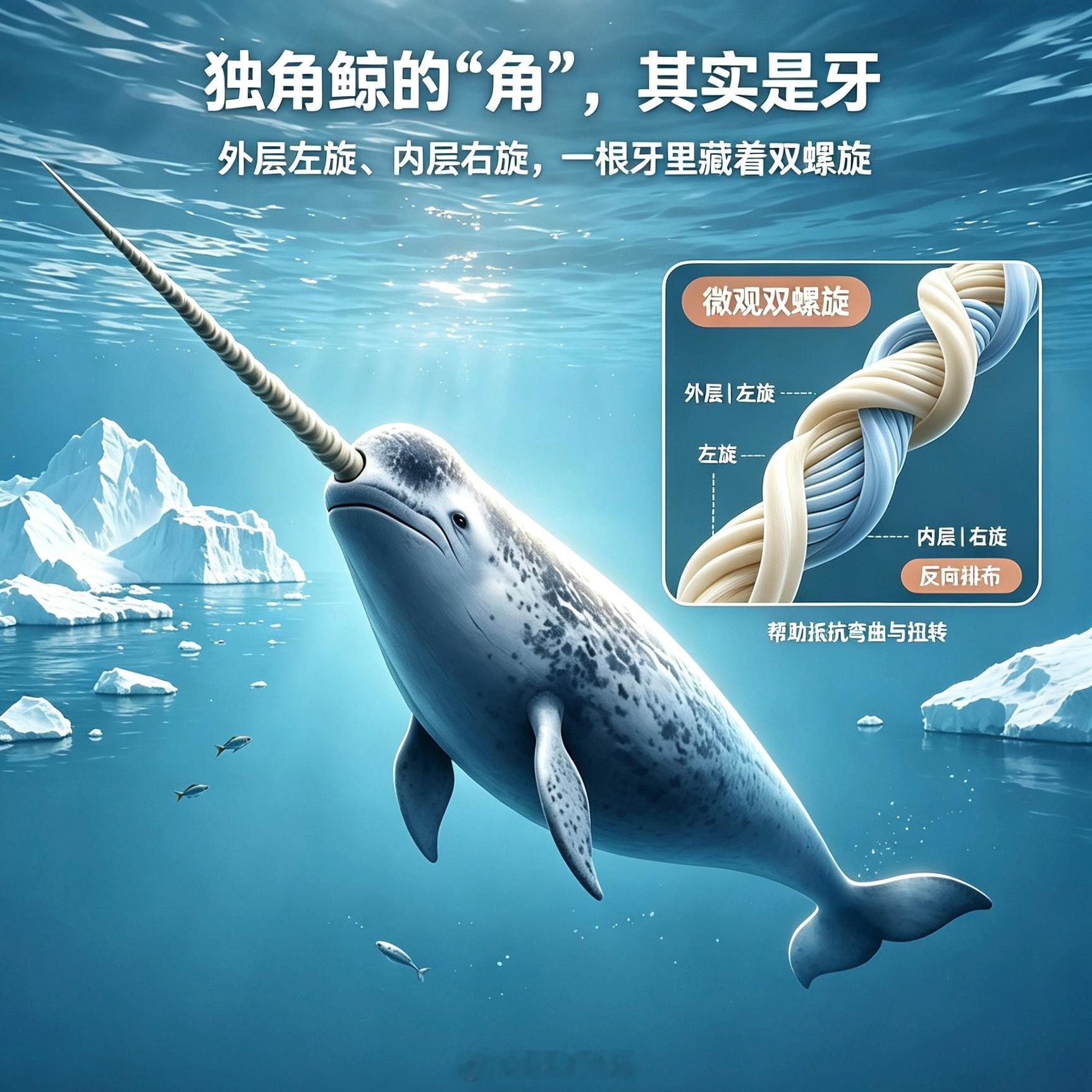 独角鲸标志性的长“角”，其实是一颗从嘴唇长出来的牙齿，长度可达2-3米。近日丹麦