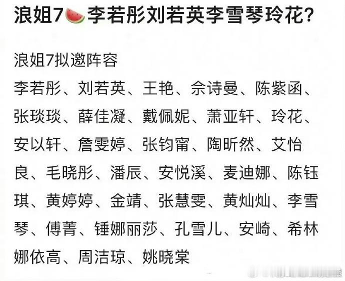 网传浪姐 7 嘉宾拟邀名单流出，李若彤的名字引发广泛关注。真好奇她在节目里会展现