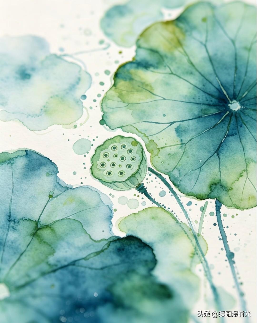 青墨晕染一池荷，清风入画，心自安然。
暖暖治愈系水彩荷花插画分享
粉荷绘夏景 荷