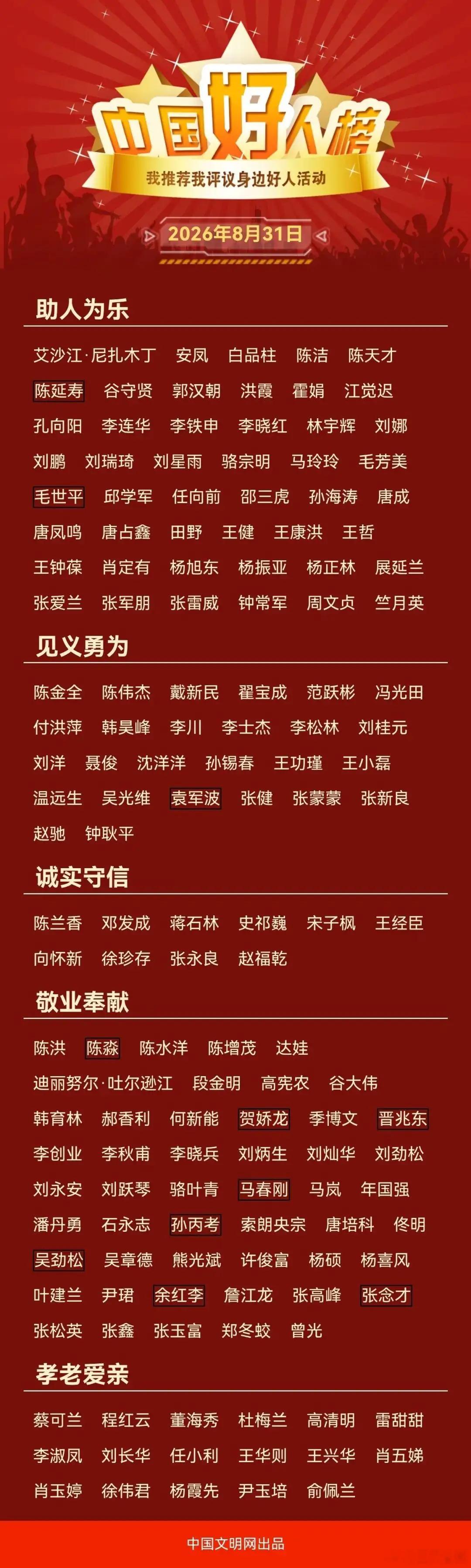 8月31日，2026年第二批“中国好人榜”发布仪式暨全国道德模范与身边好人现场交