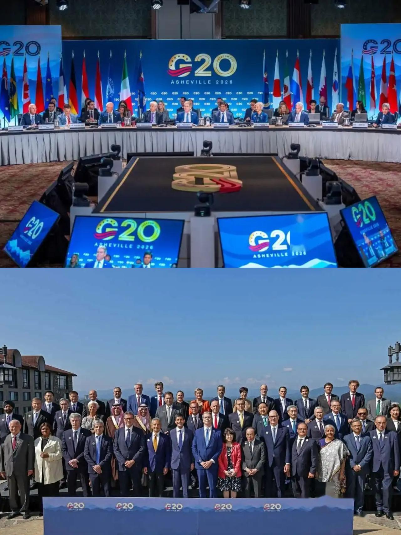 2026年9月2日，在北卡罗来纳州阿什维尔举行的G20财长和央行行长会议，合影站