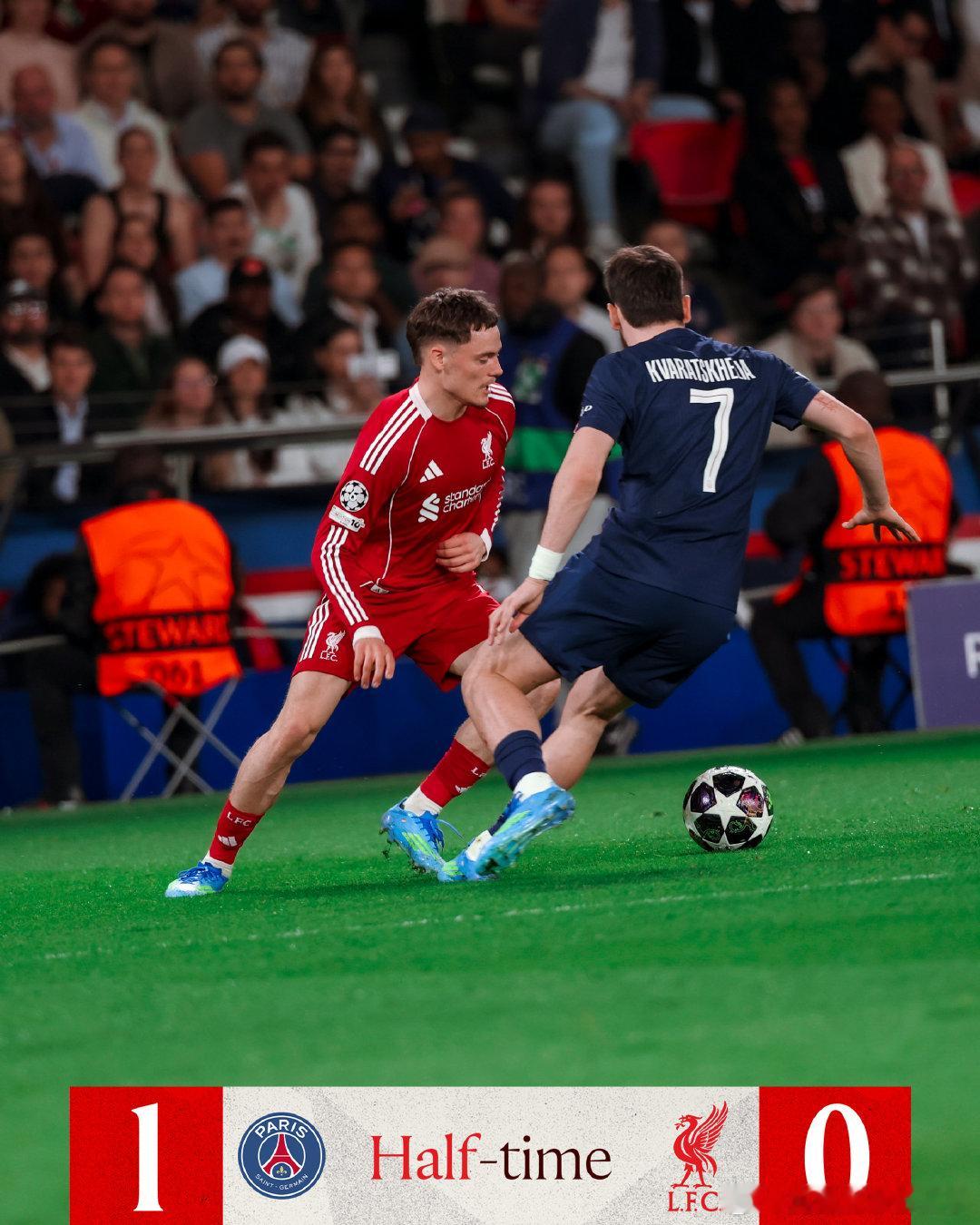 半场结束，巴黎暂1-0领先利物浦大伙如何评价上半场比赛 巴黎圣日耳曼vs利物浦