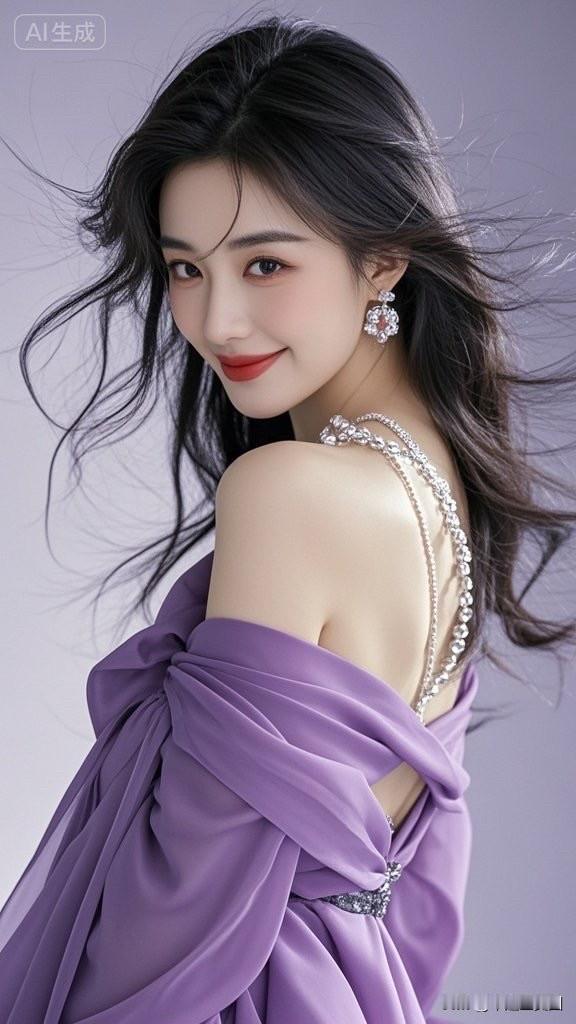 紫色礼服的优雅魅力，闪耀的耳环和项链，尽显女性魅力！