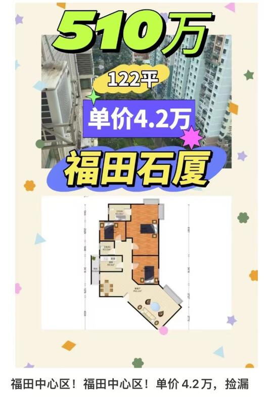 福田中心区!福田中心区!单价4.2万，捡漏 房