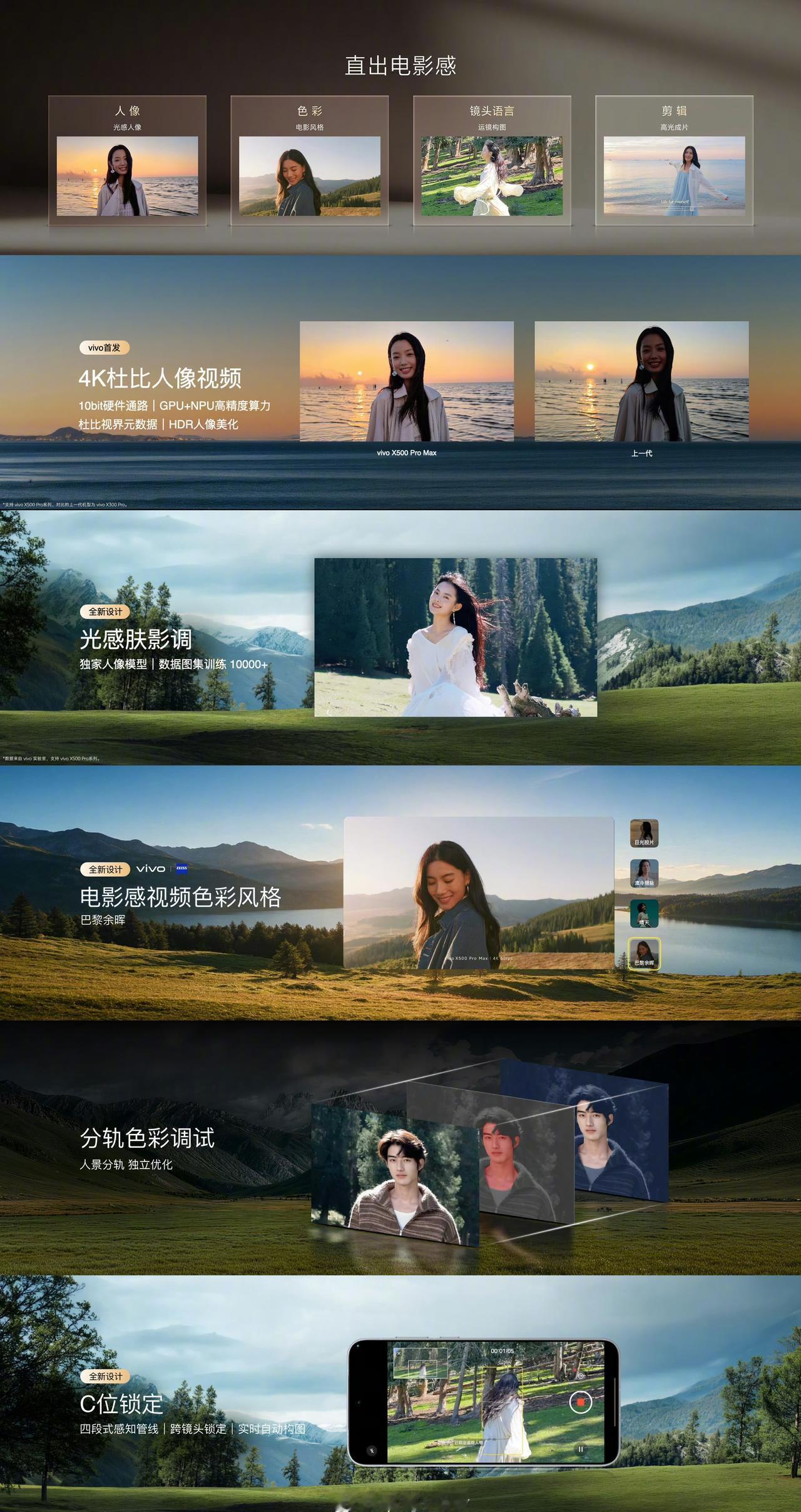 拿手机拍视频，得进软件调色做后期，才有点电影感。

vivo这次4K杜比人像视频