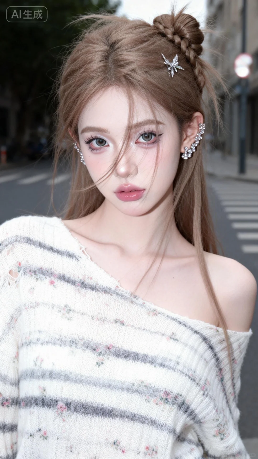 超高颜值美少女，网感头像，街角偷拍，冷白皮，瓷白肌肤、奶油白肌肤，无辜大眼睛，微