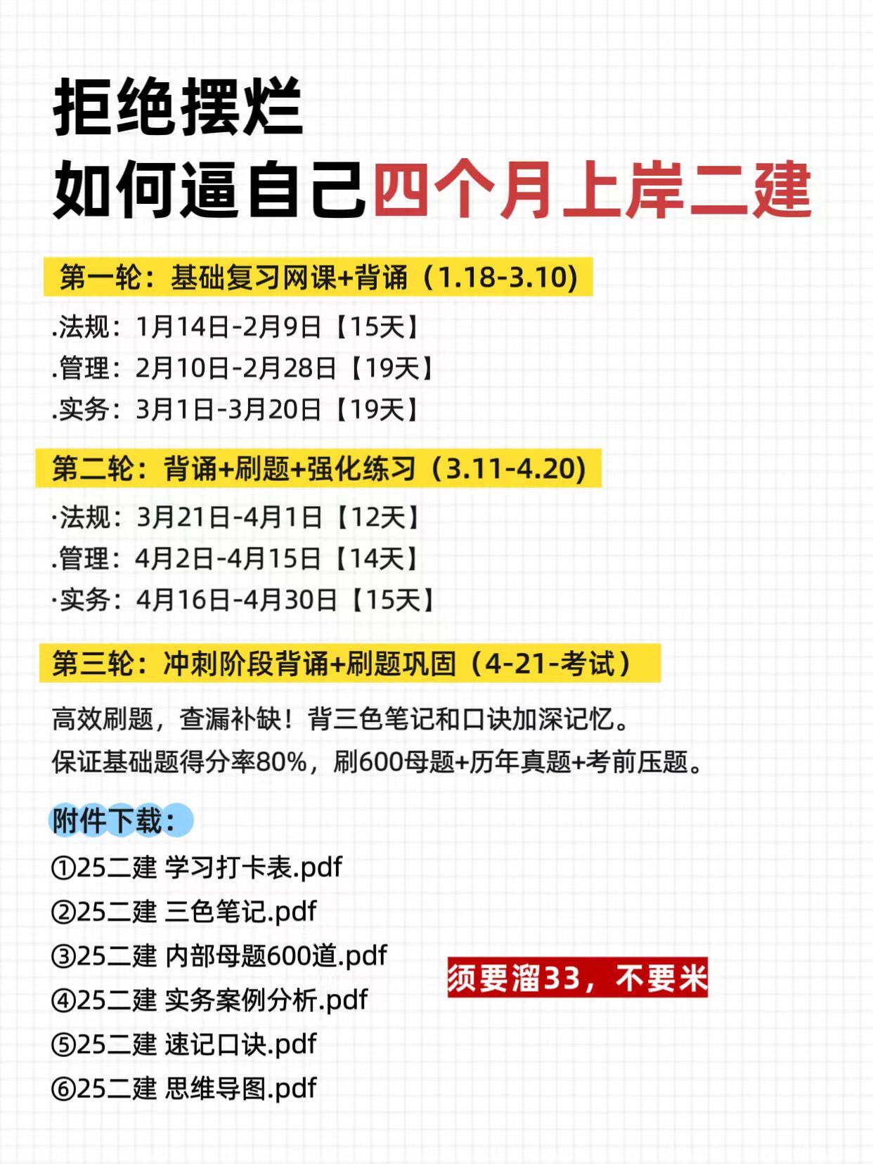 假如你从1月18号开始备考25年二建！