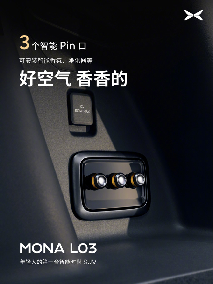 【小鹏 MONA L03 公布 23 处拓展接口，可架设运动相机、手机支架等】小