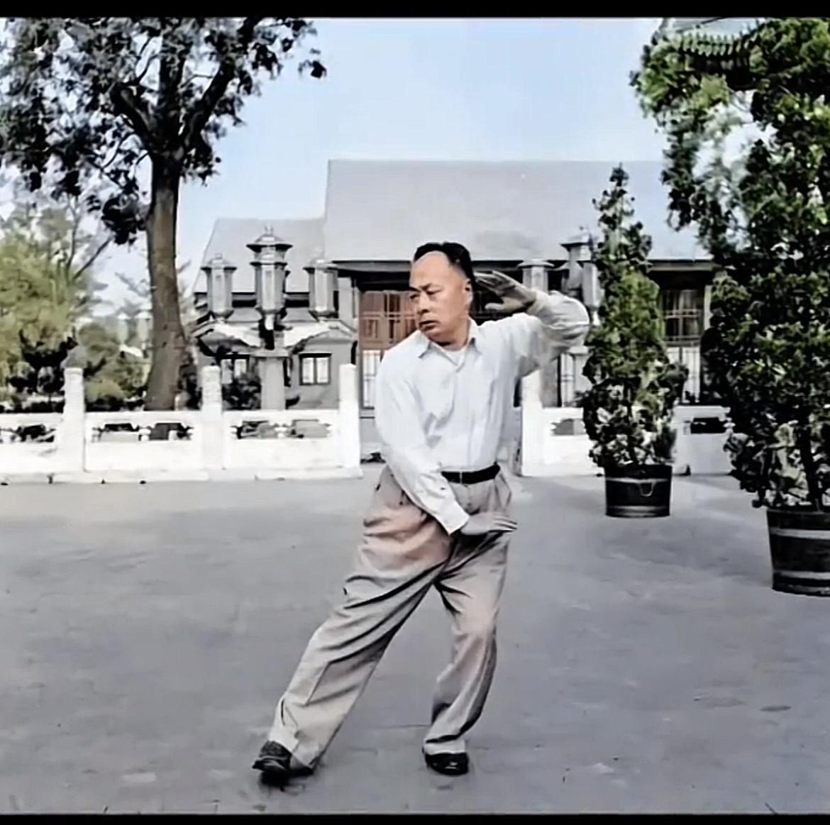 1957年春，陈毅元帅在中南海庭院练习太极拳，日常外交公务十分繁忙，他便借着晨起