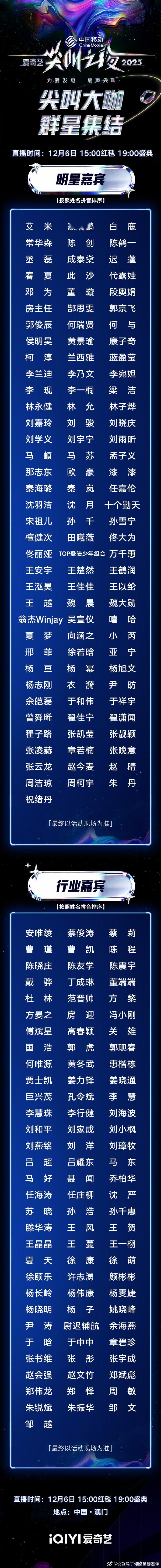 2025尖叫之夜全阵容名单